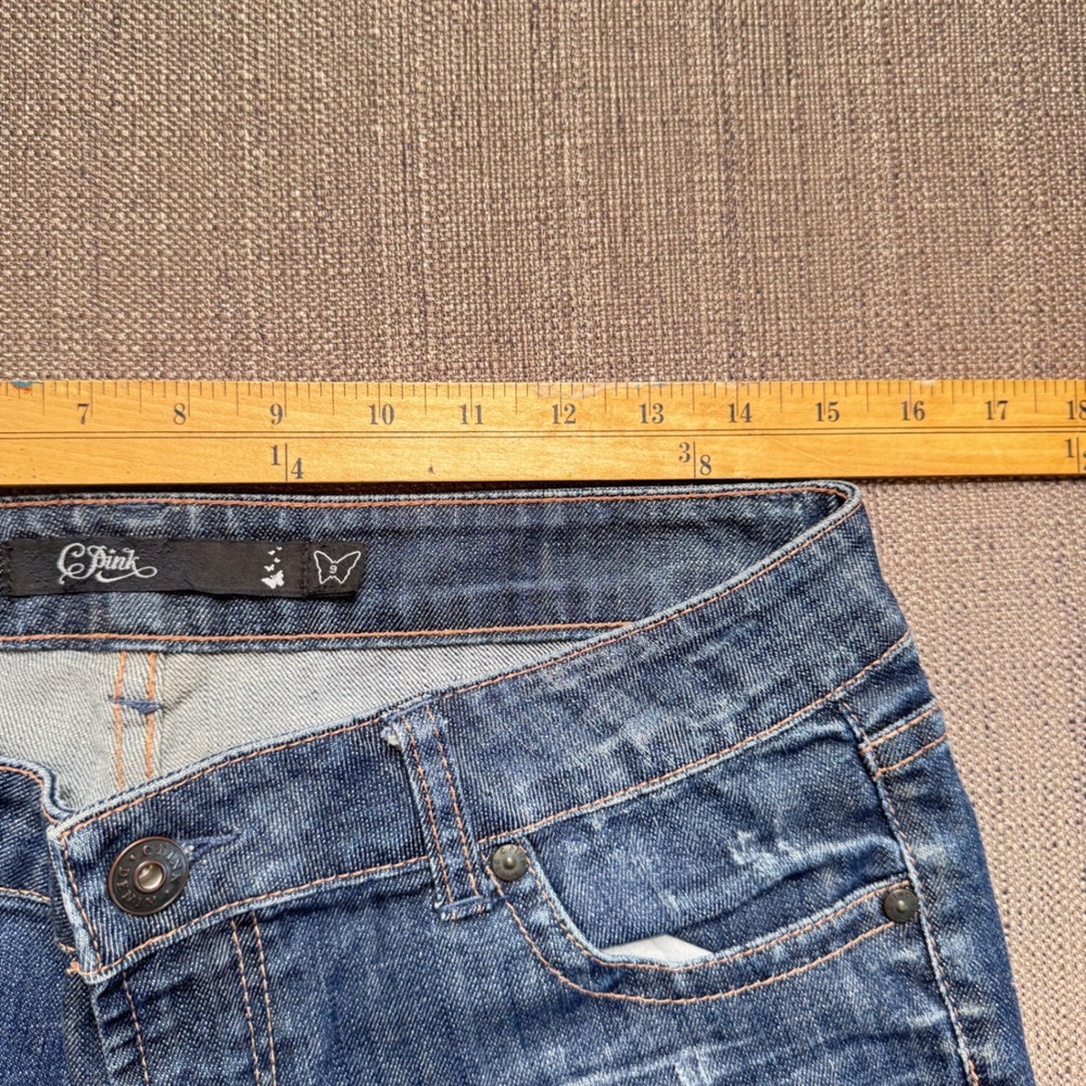 C Pink Blue Distressed Denim Cut Off Shorts Women Size 9 Frayed Hem Whiskered - Picture 4 of 11